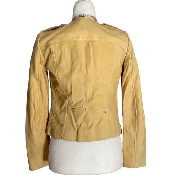 Mango Sheep Leather Buttercup Yellow Moto Jacket - Picture 5 of 9
